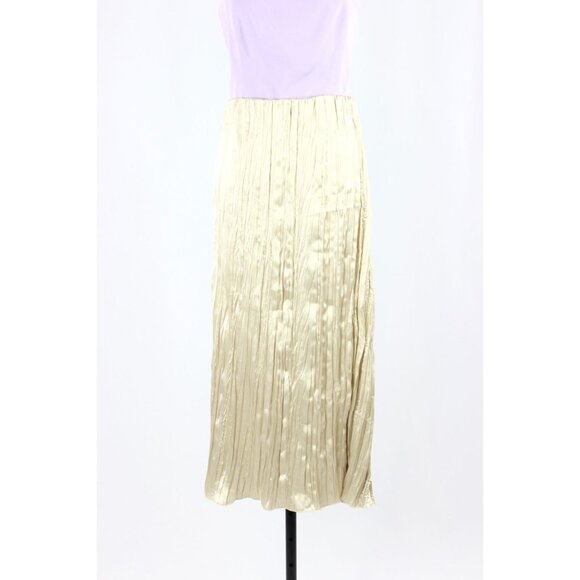 NWT ZARA Champagne Beige Satin Crinkle Pleated Midi Slip Skirt, Size L - Picture 2 of 13